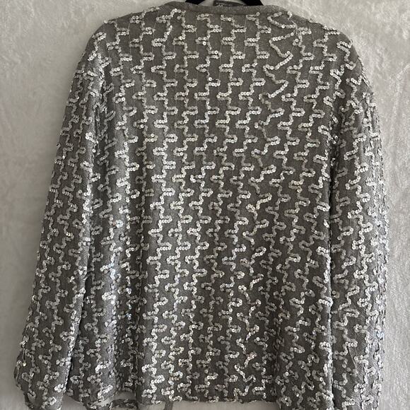 Vintage Edith Flagg California Sequin Jacket Open Front Silver Sequins Disco - Picture 9 of 14